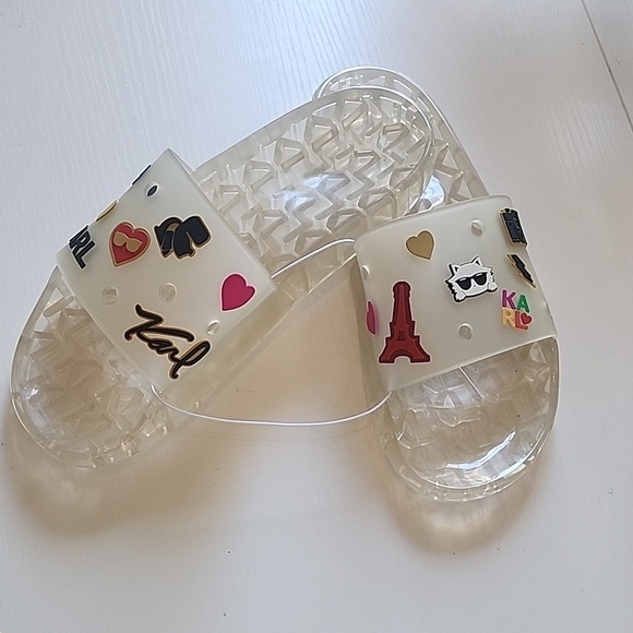 Karl Lagerfeld Clear Slide Sandals w/Multicolor Accents, Super Comfy Fashion - Picture 3 of 9